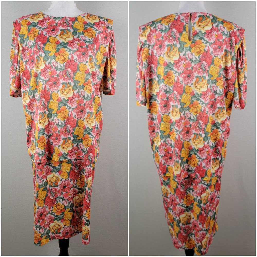 Vintage Nes Los Angeles Floral Layered Dress Mid Sleeve 16